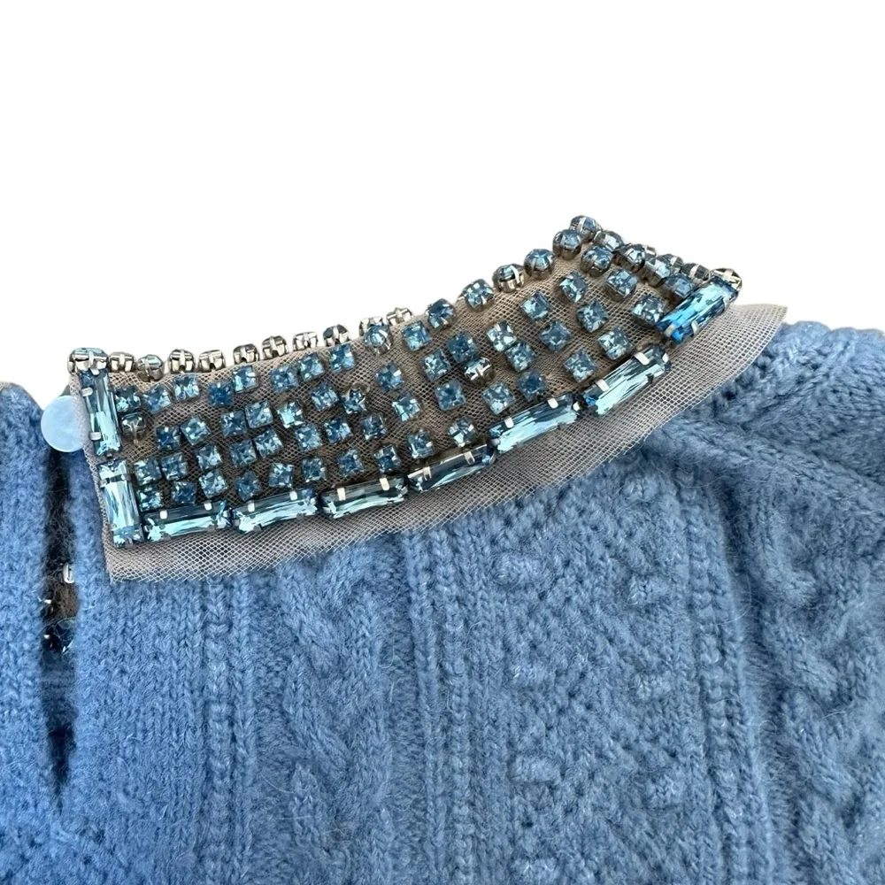 J.Crew Pointelle Cable-Knit Crewneck Sweater with Beaded Collar NWT Size M